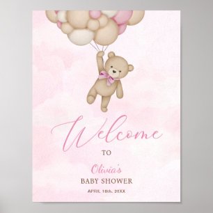 We Can Bearly Wait Pink Baby Shower Welcome Sign