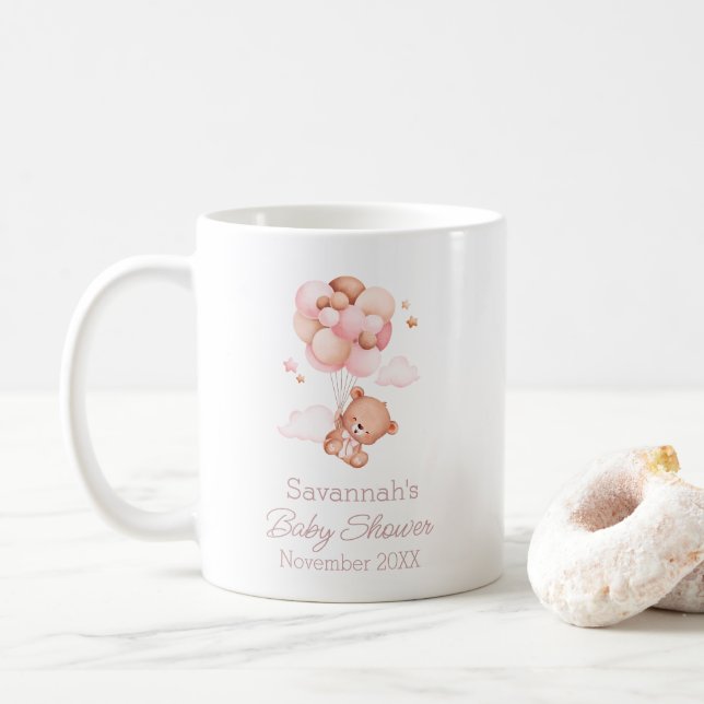 We Can Bearly Wait Pink Balloons Baby Shower Coffee Mug (With Donut)