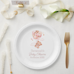 We Can Bearly Wait Pink Balloons Baby Shower  Paper Plate