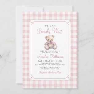 We Can Bearly Wait Pink Bear Baby Shower Invitation