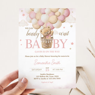 We Can Bearly Wait Pink Bear Baby Shower  Invitation