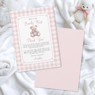 We Can Bearly Wait Pink Bear Baby Shower Thank You Card