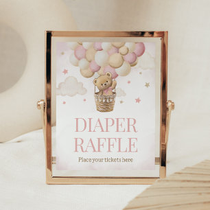 We Can Bearly Wait Pink Bear Diaper Raffle Poster