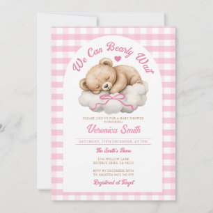 We can bearly wait Pink Bow Bear Girl Baby Shower Invitation