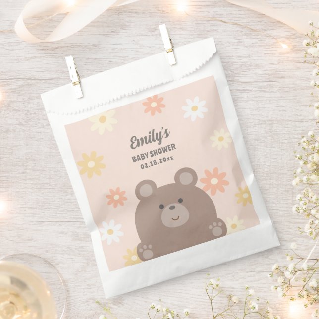 We Can Bearly Wait Pink Daisies Girl Baby Shower Favour Bags (Clipped)
