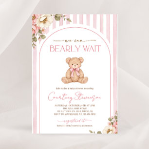 We Can Bearly Wait Pink Floral Baby Shower Invitation