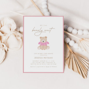 We Can Bearly Wait – Pink Floral Girls Baby Shower Invitation