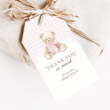 We Can Bearly Wait Pink Gingham Teddy Bear Favour