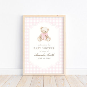 We Can Bearly Wait Pink Gingham Teddy Bear Poster