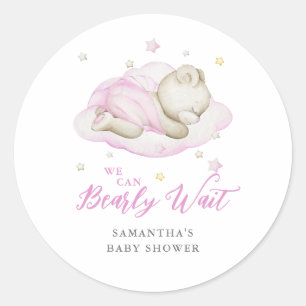 We Can Bearly Wait Pink Girl Baby Shower  Classic Round Sticker