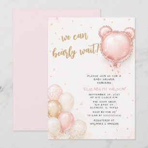 We Can Bearly Wait Pink Girl Baby Shower Invitation