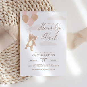We Can Bearly Wait Pink Girl Baby Shower Invitation