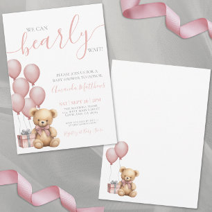 We Can Bearly Wait Pink Girl Baby Shower Invitation