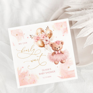 We Can Bearly wait Pink Girl Baby Shower Napkin