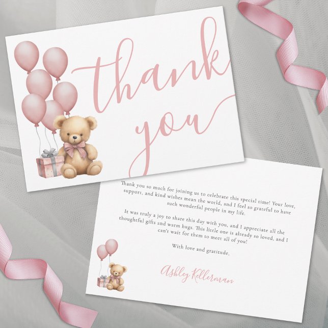We Can Bearly Wait Pink Girl Baby Shower Thank You Card (We Can Bearly Wait Pink Girl Baby Shower Thank You Card)