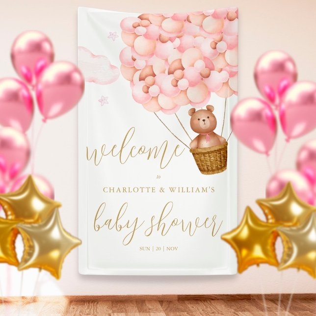 We Can Bearly Wait Pink Girl Baby Shower Welcome Banner (Creator Uploaded)