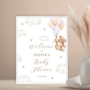 We Can Bearly Wait Pink Girl Baby Shower Welcome Poster