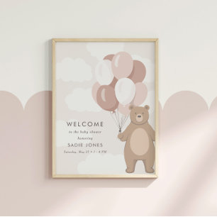 We Can Bearly Wait   Pink Girl Welcome Sign 