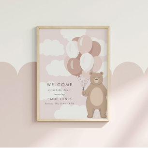 We Can Bearly Wait Pink Girl Welcome Sign