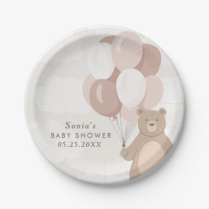We Can Bearly Wait Pink Girls Baby Shower Paper Plate