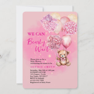 We can bearly wait pink hydrangea baby shower invitation