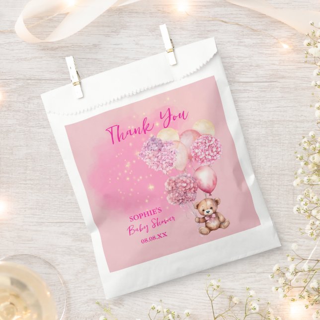 We Can Bearly Wait Pink Hydrangeas & Balloon Favour Bags (Clipped)