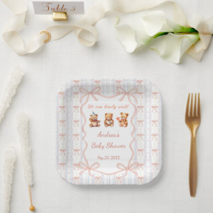 We Can Bearly Wait Pink Lace Ribbon Baby Shower  Paper Plate