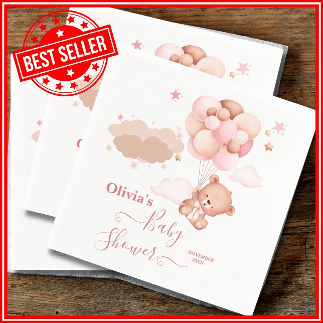 We Can Bearly Wait Pink Pooh Bear Baby Shower Napkin (Creator Uploaded)