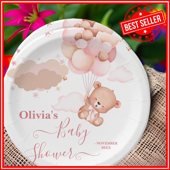 We Can Bearly Wait Pink Pooh Bear Baby Shower Paper Plate (Creator Uploaded)