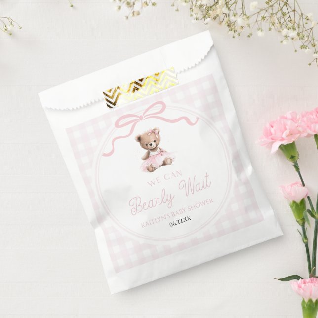 We Can Bearly Wait Pink Teddy Bear Baby Shower Favour Bags (Sealed)