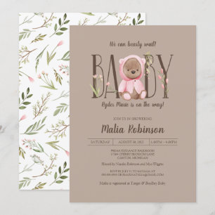 We Can Bearly Wait! Pink Teddy Bear Baby Shower Invitation