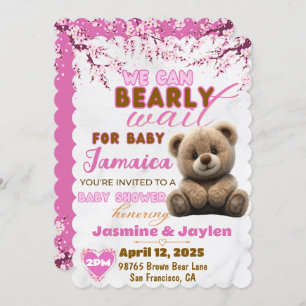 We can Bearly Wait   Pink Teddy Bear Baby Shower Invitation