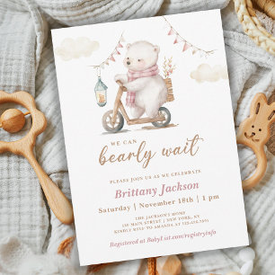 We can Bearly Wait Polar Bear Baby Shower Pink Invitation