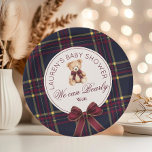 We can bearly wait Polo teddy bear Baby Shower Paper Plate<br><div class="desc">We can bearly wait Polo teddy bear Baby Shower Paper Plates 
Matching items available.</div>