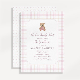 We Can Bearly Wait Preppy Pink Teddy Baby Shower Invitation