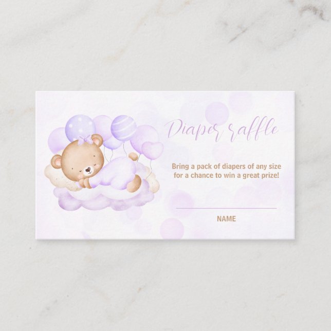 We Can Bearly Wait Purple Diaper Raffle Card (Front)