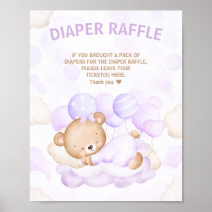 We Can Bearly Wait Purple Girl Diaper Raffle Sign