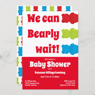 We Can Bearly Wait Red Gummy Bear Baby Shower Invitation