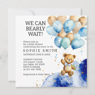 We Can Bearly Wait Royal Blue And Gold Abstract Invitation