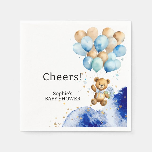 We Can Bearly Wait Royal Blue And Gold Abstract Napkin (Front)