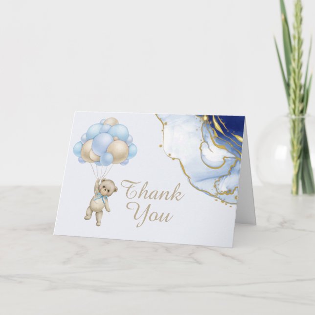 We can bearly wait royal blue gold abstract photo  thank you card (Front)