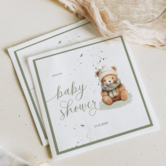 We Can Bearly Wait Sage Baby Shower Paper Cups Napkin (Creator Uploaded)