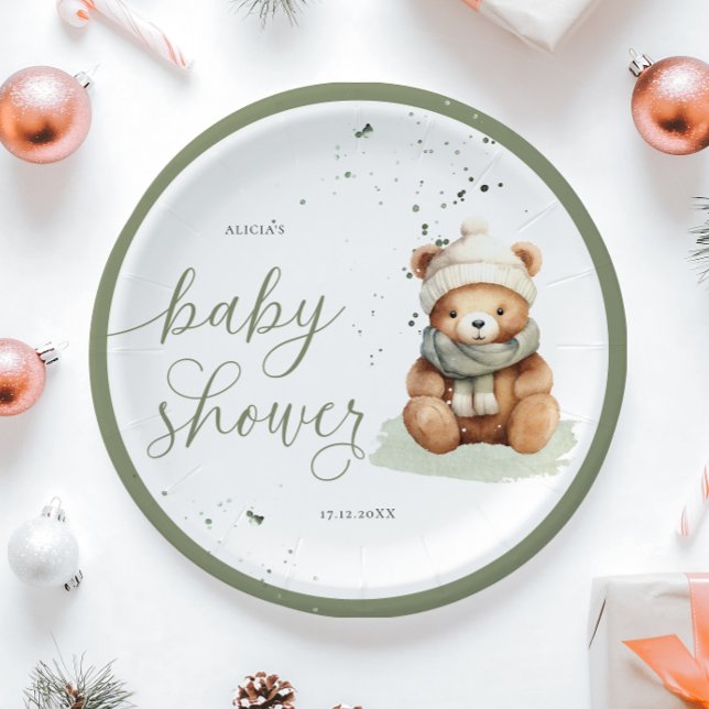 We Can Bearly Wait Sage Baby Shower Paper Plates (Creator Uploaded)