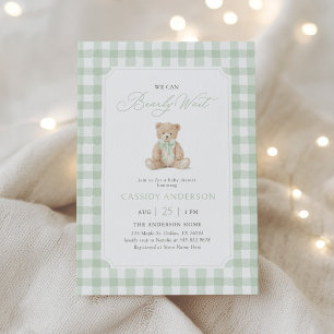 We Can Bearly Wait Sage Teddy Bear Baby Shower Invitation