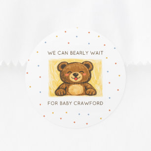 We Can Bearly Wait! Simple Hand Drawn Baby Shower Classic Round Sticker