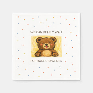 We Can Bearly Wait! Simple Hand Drawn Baby Shower Napkin