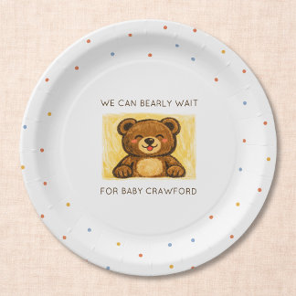We Can Bearly Wait! Simple Hand Drawn Baby Shower Paper Plate