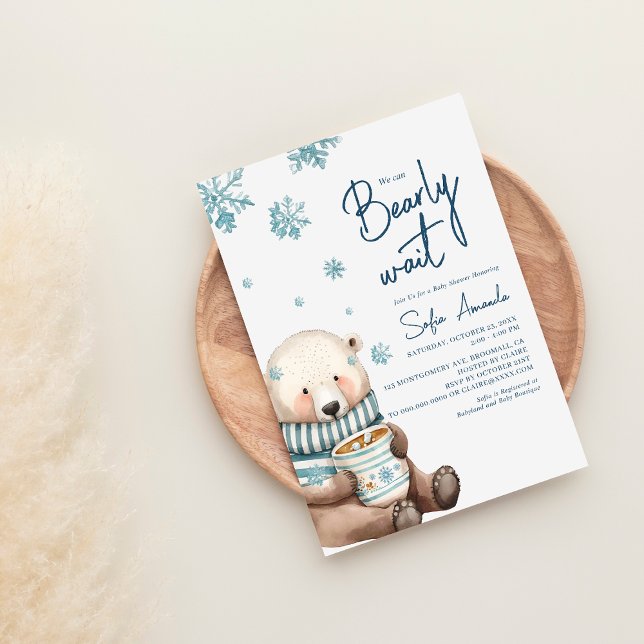 We can Bearly Wait Snow Bear Baby Shower Invitation (Creator Uploaded)