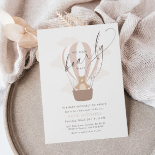 We Can Bearly Wait   Soft Pink Baby Shower Invitation