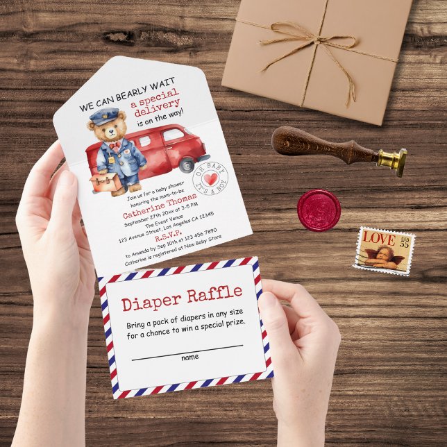 We Can Bearly Wait Special Delivery Baby Shower All In One Invitation (Creator Uploaded)